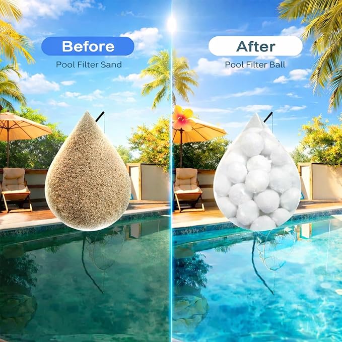 1.54 Lbs Pool Filter Balls for Sand Filter, Eco-Friendly Filter Balls Replace 50 lbs Pool Filter Sand, Lightweight and Reusable Fiber Ball, Pool Filter Media Balls for Swimming Pool