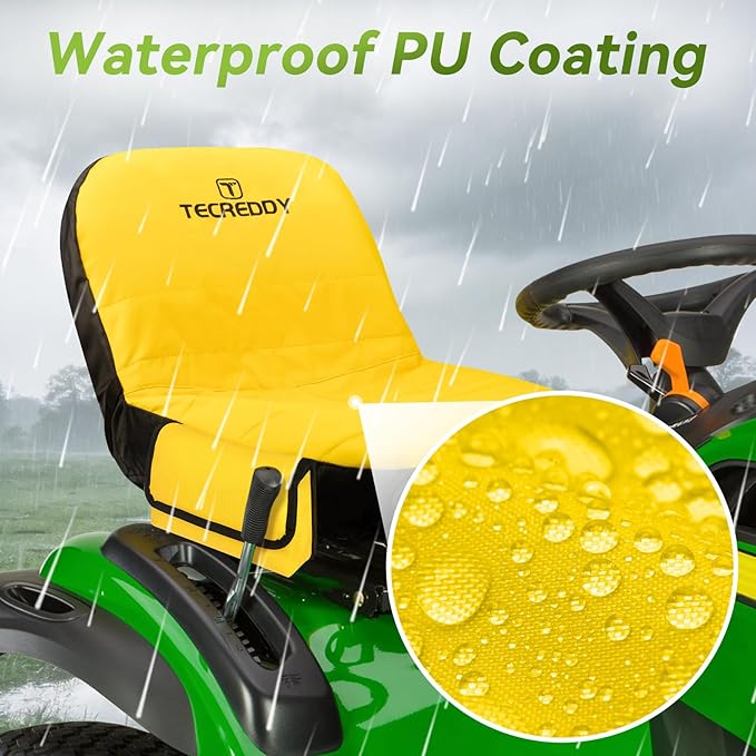 Lawn Mower Seat Cover, Weatherproof Heavy Duty Tractor Seat Cover for John Deere LP92324 Cub Cadet Riding Lawn Mower, 600D Oxford Fabric with Storage Pouch, Medium