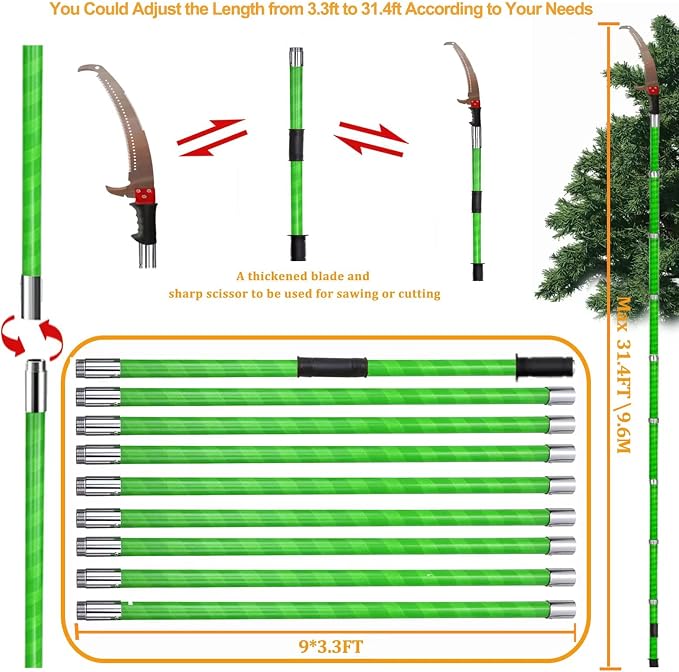 Manual Pole Saw 30 FT Extendable Tree Pruner High Branches Trimming for Pruning Palms and Shrubs with Long Handle (Yellow)