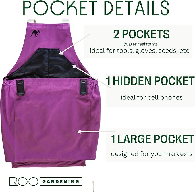 Roo Gardening Apron with Pockets for Women & Men - Canvas Garden Apron with Harvesting Pouch, Water-Resistant, Washable