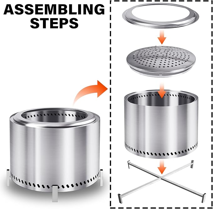 HGD 20 Inch Smokeless Patio Fire Pit, Outdoor Wood Burning Stove, Stainless Steel Firepit for Backyard, Patio, Garden, Picnic