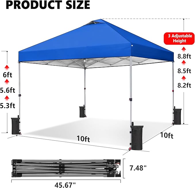 OLIXIS 10x10ft 1-Person Pop Up Canopy Tent, Heavy Duty One Push Setup Portable Outdoor Shelter for Beach Events Camping with Rolling Carry Bag, Navy Blue