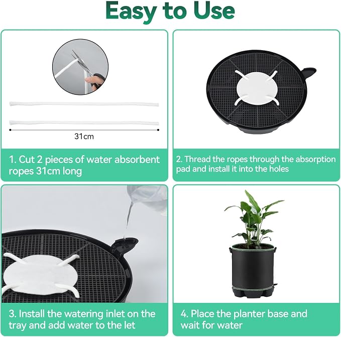 OTraki 4-Pack Self Watering Fabric Pot Base, Auto Watering System for 5 Gallon Fabric Pots, Plastic Plant Saucer Stand with Watering Lip Outdoor Garden Watering Base Plant Water Tray | Auto Watering System Plastic Plant Saucer Stand with Watering Lip O...