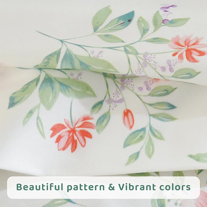 QSH Green Floral Sheets Queen Size,Yellow Flowers Botanical Pattern Printed Bedding Sheets 100% Egyptian Cotton Sheet Queen Size Set Extra Soft and Breathable 17.5" Deep Pockets Bed Sheet 4pcs