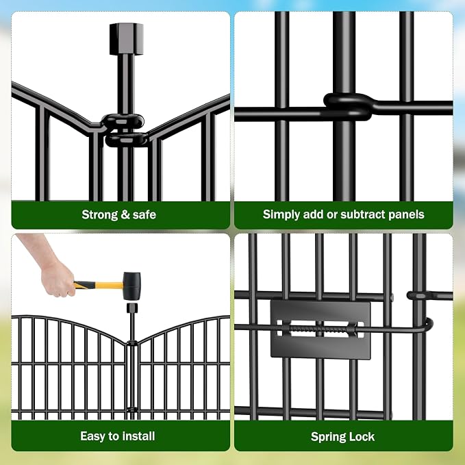 10 Panels No Dig Decorative Garden Fence with Gate - 40 in (H) x 23.6 ft (L), Dog Fence Outdoor for Yard, Rustproof Metal Animal Barrier Ground Stakes Fencing for Garden, Patio, Flower Bed