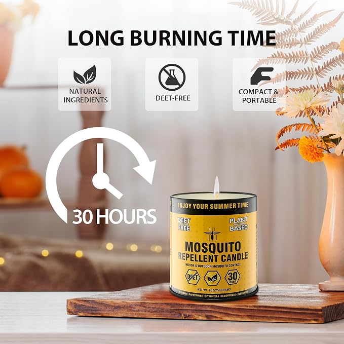Mosquito Repellent Candle – Plant-Based Essential Oils with Citronella, Lemongrass & Rosemary – Outdoor Use
