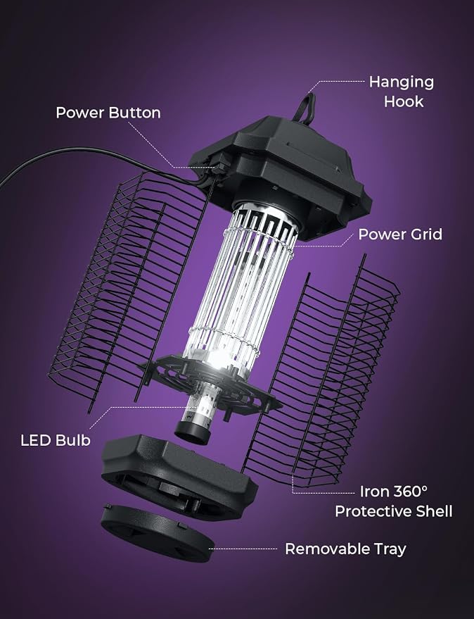 YISSVIC LED Bug Zapper Outdoor, Indoor Bug Zapper, Powerful Electric Mosquito Zapper,LED Fly Zapper Indoor, Mosquito Killer with 5.9ft Power Cord for Home Office Restaurant