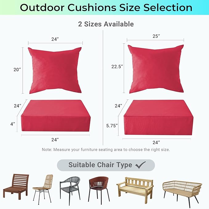IPYNBAP Outdoor Cushions for Patio Furniture,Outdoor Seat Cushion Set 24 x 24 x 5.75 Inch,Waterproof & Fade Resistant Outdoor Chair Cushions,Deep Patio Chair Cushion with Removable Cover,Burgundy
