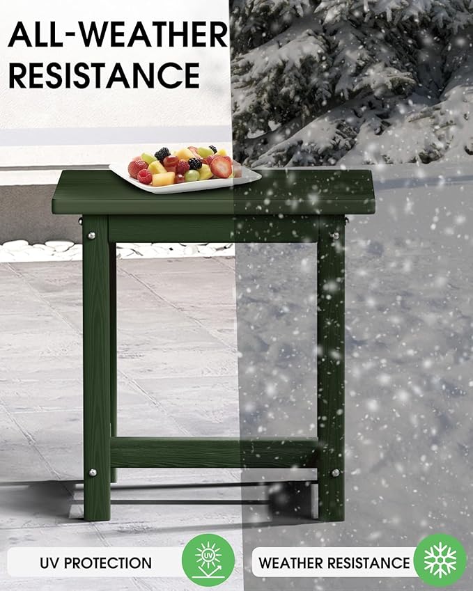 Outdoor Side Table, HDPE Small Outdoor Table, Adirondack Side Tables, Outside End Tables for Patio, Porch, Deck, Pool, Weather Resistant (Green)