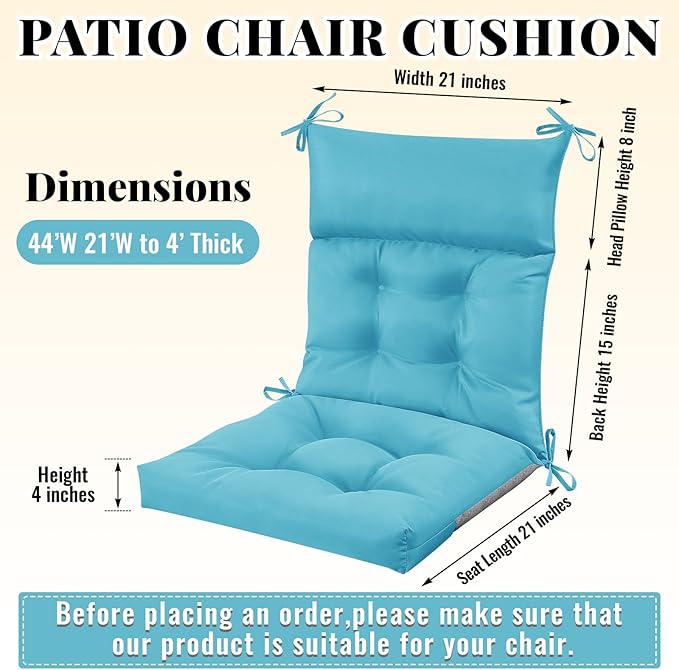 Sintuff 4 Pcs 44 x 21 x 4 Patio Chair Cushions Outdoor Chair Cushion Seat/Back Tufted Pillow with Ties Water Resistant Replacement Indoor Patio Furniture Outdoor Furniture (Solid Color,Royal Blue)