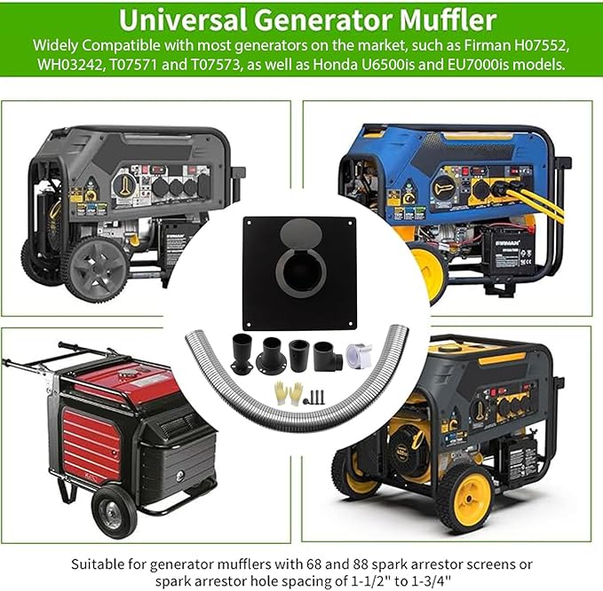 2026 Heavy Duty Upgraded Generator Exhaust Extension Silencer Kit With Insulated Through-Wall Mounting Plate, Reduce Noise By 52% and Safe Emission Exhaust Gas