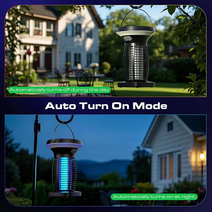 OnBeam Solar Bug Zapper Outdoor, Mosquito Zapper Outdoor Waterproof Electric Rechargeable Fly Zapper with Solar Panel, 4200V Fly Trap Indoor for Home Backyard, Patio, Garden, Camping