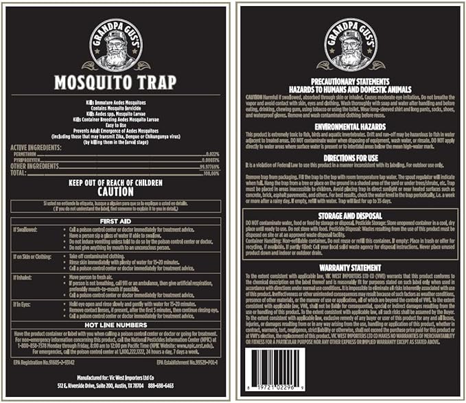 Grandpa Gus's Mosquito Trap and Outdoor Bug Killer - Water-Activated Larvae Control for Backyard, Patio, and Garden - Up to 35 Days & 1,500 Sq Ft of Protection Per Trap, 2 Pack