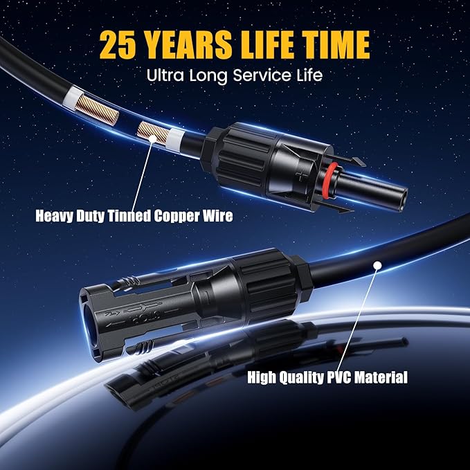 CASMAN Solar Panel Connectors Y Branch 1 to 4 Parallel PV Adapter Cable Tool-Free, Extra Long Solar Panel Splitter 1000V Cable for Most Conventional Type Solar Connectors(M/FFFF and F/MMMM)