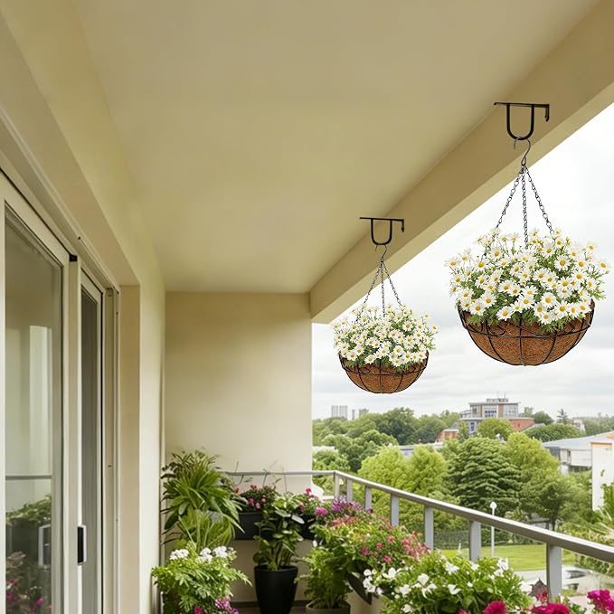 2 Pack 12 inch Metal Hanging Baskets for Plants, Round Metal Wire Hanging Basket Planter with Coco Fiber Liners Chain for Garden Home Porch Patio, Flower Border