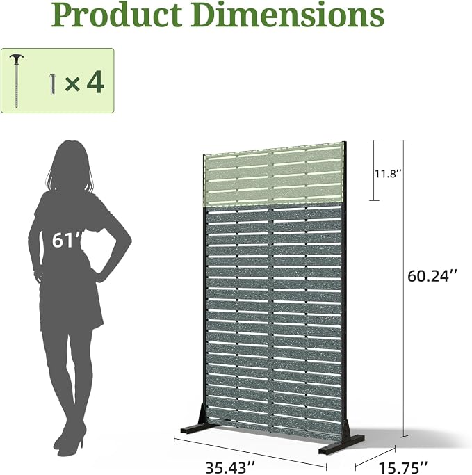 Privacy Screen Outdoor 60" Hx35 W Freestanding Privacy Panel with Stand, HDPE Decorative Privacy Fence with Louver Pattern 5 Panels, Patio Divider Screen, Privacy Screens for Outside