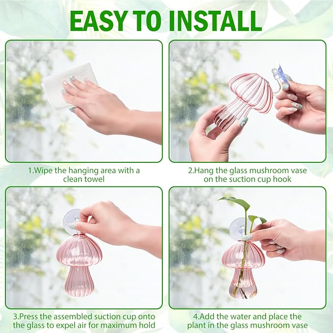 Bunmery Window Propagation Stations, 4 pcs Colored Mushroom Plant Propagation Station with Suction Cups, Easy to Install Window Hanging Planer, Indoor No Nails Glass Vase Terrarium for Plants&Flowers