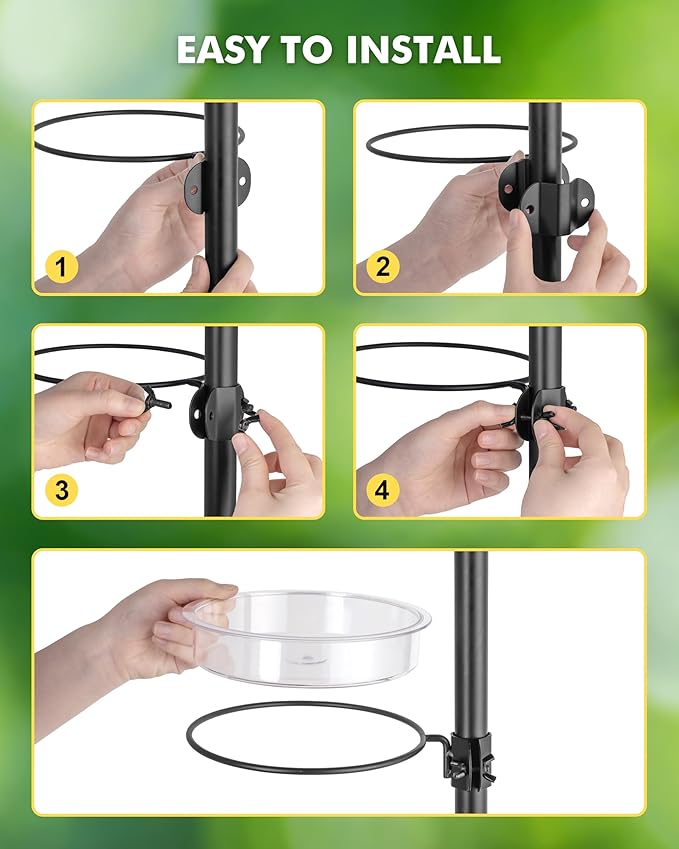 iBorn Bird Feeders Station Water Tray and Ring for 1” Pole Stand Station Outdoor Accessory for Humming Bird Feeders for Outside,5SECOND to Install,Fit for 1 Inch Pole,1 Inch Wooden Stick,1 Set