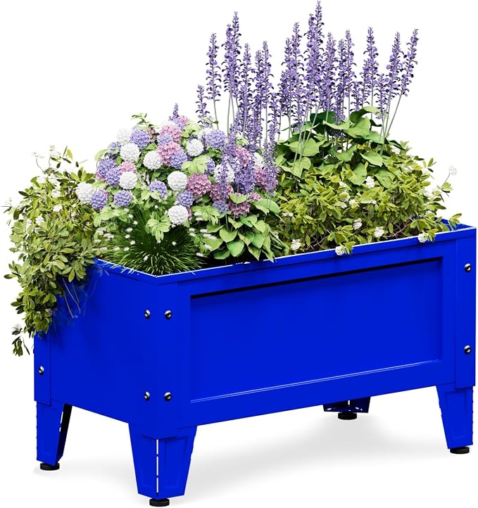 PROXRACER Elevated Metal Planter Box Stand Heavy Duty Raised Garden Bed for Vegetables Flowers Herbs Indoor Outdoor Use, Deep Blue