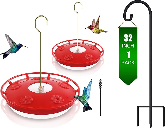 32 Inch Small Shepherd Hooks&2 Pack 16 oz Plastic Disc Hummingbird Feeders