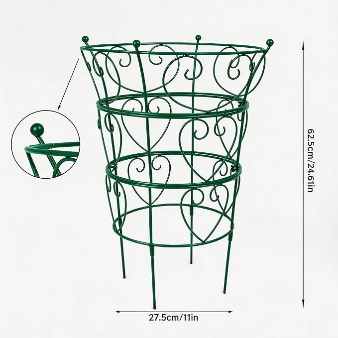 24.6" Peony Support Heavy Duty Garden Cage for Peonies, Dahlias & Hydrangeas - Durable Metal Plant Support for Outdoor Garden Flowers & Landscape Decoration | Easy Installation for Gardeners