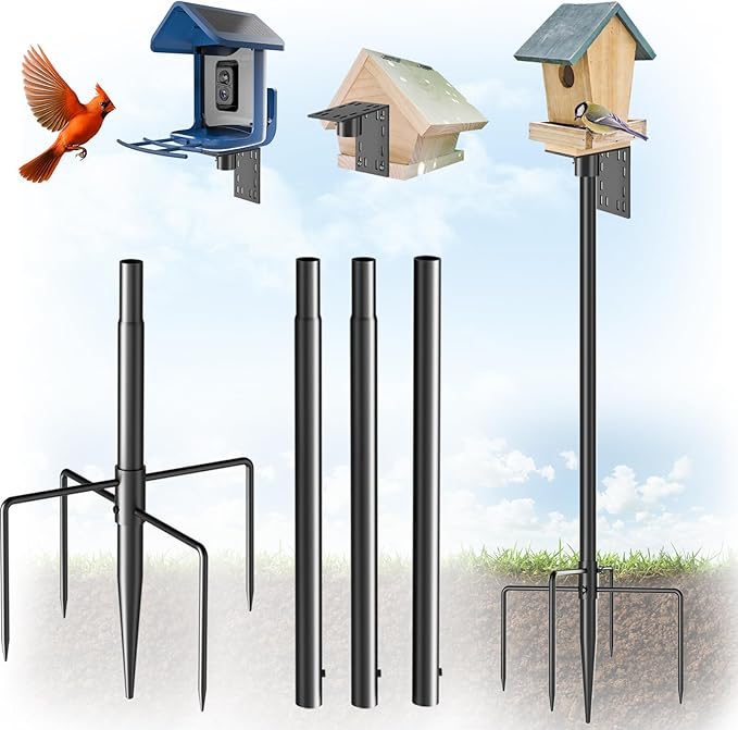 Onlyfly Bird Feeder Pole Stand – 60 Inch Height Feeding Station with 1-Inch Dia Heavy Duty for Hanging Feeders, 2026 Upgraded Bird House Pole Mount Kit for Outdoor, Slip-Fit Connection