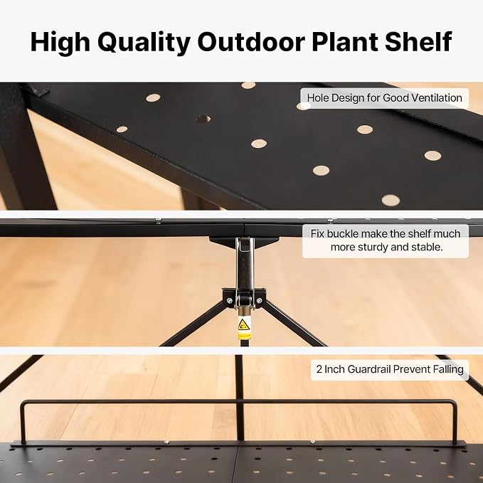 4-Tier Foldable Plant Stand with Wheels, No Tools Assembly, Sturdy Step Shelf for Indoor Outdoor Use, Black– Organize Pots, Save Space, Roll & Store Easy