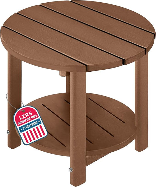 LZRS Adirondack Side Table Double End Table, Outdoor Coffee Tables for Patio, Backyard,Pool, Indoor Companion, Easy Maintenance & Weather Resistant(Brown)