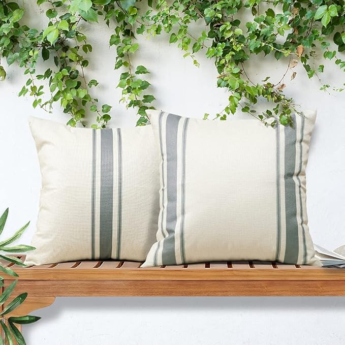OTOSTAR Pack of 2 Outdoor Waterproof Decorative Pillow Covers 16x16 Inch Linen Geometry Pillowcases Cushion Case Garden Throw Pillow Covers Pillows Shell for Patio Furniture Couch Tent Balcony (Grey)