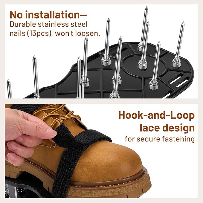 Lawn Aerator Shoes, Pre-Installed Two-Layer Spike Aerator Shoes Tool with Hook-and-Loop Adjustable Straps, Durable and Self-Cleaning for Patio Garden Soil and Plat Grassland, B & S