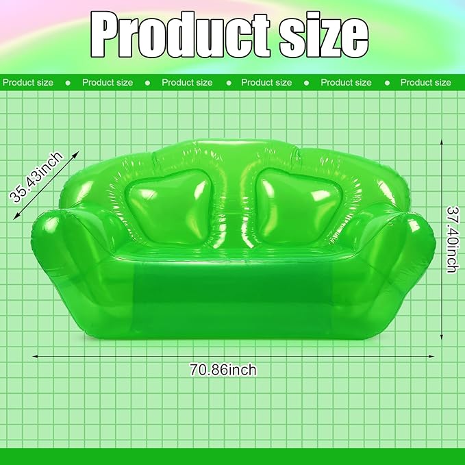 Kigley Inflatable Chair Blow Up Couches Transparent Inflatable Sofa Seat Yard Patio Portable Air Couch Furniture for Outdoor Indoor Camping Beach Room(Double Seat,Green)