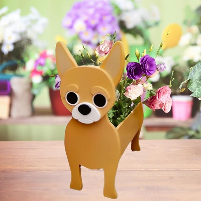 Yellow Chihuahua Dog Planter Plant Pots,Cute Large Dog Flower Planter,Gifts for Pet Lovers,Unique Animal Plant Pots,Office,Indoor Outdoor Garden Decor(9.84 * 7.48 * 17in)
