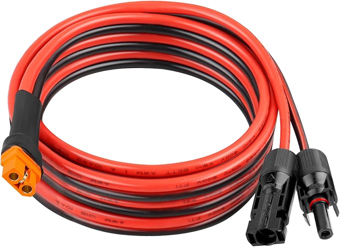 Solar Panel Adapter Cable to XT60i 10FT - 10AWG XT60i Female Solar Cable Tinned Copper Wire with PVC Jacket, XT60i Solar Extension Cable for Power Station and Portable Generator