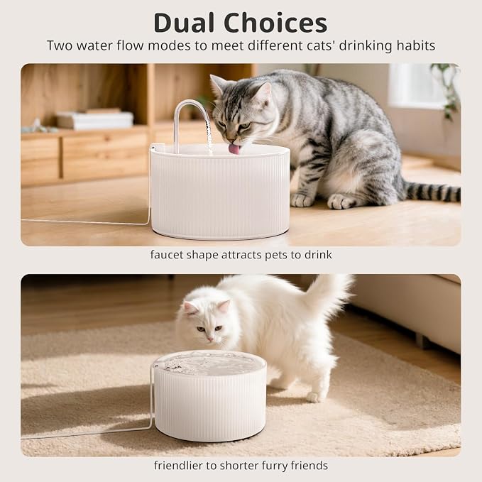 Ceramic Cat Water Fountain, 2.2L/74oz Cupcake Pet Water Fountain for Cats and Dogs, Automatic Pet Drinking Fountain,Double Filtration System, Easy to Clean (White)