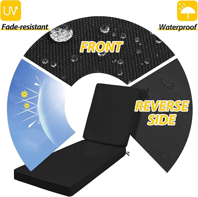 AAAAAcessories Outdoor Chaise Lounge Cushions, Fade-Resistant, Waterproof Patio Furniture Replacement Cushions, 72" x 21" x 3", Set of 2, Charcoal Black