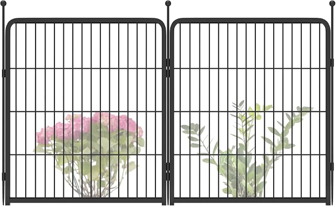 FXW Garden Fence Outdoor for the Yard – 32in(H) x 4.5ft(L) Heavy Duty Metal Animal Barrier for Dog, No Dig Decorative Dog Fence, 2 Panels, Black