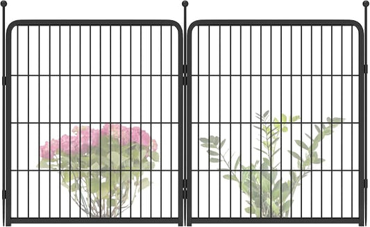 FXW Garden Fence Outdoor for the Yard – 32in(H) x 4.5ft(L) Heavy Duty Metal Animal Barrier for Dog, No Dig Decorative Dog Fence, 2 Panels, Black