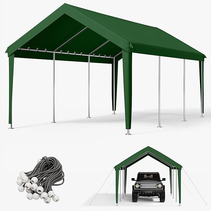 12 x 20 Ft Carport Replacement Cover, Heavy Duty Outdoor Car Tarp Canopy, Waterproof & UV Protected Tear Oxford Tarp with Ball Bungees (Frame is Not Included)