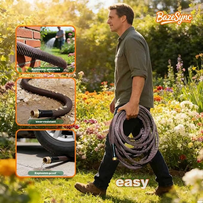 Garden Hose 50FT - 601PSI High Pressure, Kink-Free & Lightweight, Abrasion Resistant Water Hose for Car Wash, Lawn, Watering