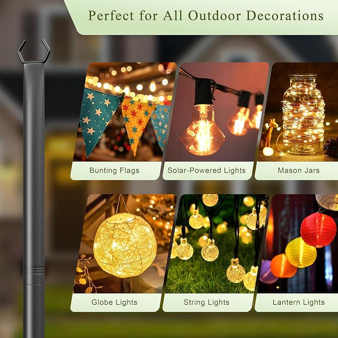 String Light Poles for Outside, 10ft Heavy Duty Poles for Outdoor String Lights Hanging Light, Outdoor Light Poles with Fork, for Patio, Deck