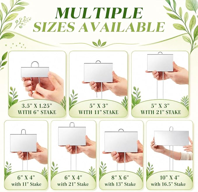 Landhoow 12 Pcs Large Garden Plant Markers Metal Plant Labels Sign 4'' x 6'' with 21'' Stake Weatherproof Waterproof Garden Sign for Outdoor Tree Seedlings Herbs Vegetable Greenhouse, Silver