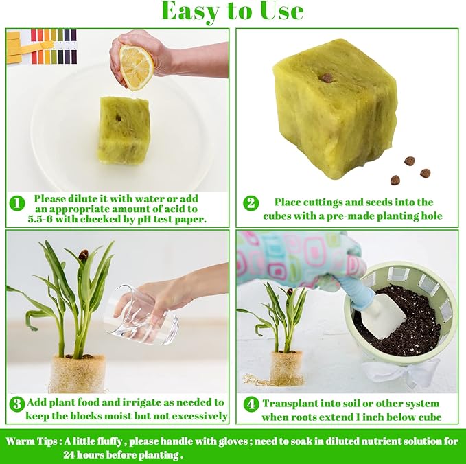 Legigo 1 Inch Rockwool Cubes Seed Starter Plugs for Hydroponics, RockWool Planting Grow Cubes for Hydroponic Tower Garden Soilless Cultivation Plants Germination Cutting Clone (2 Sheet, 100 Plugs)