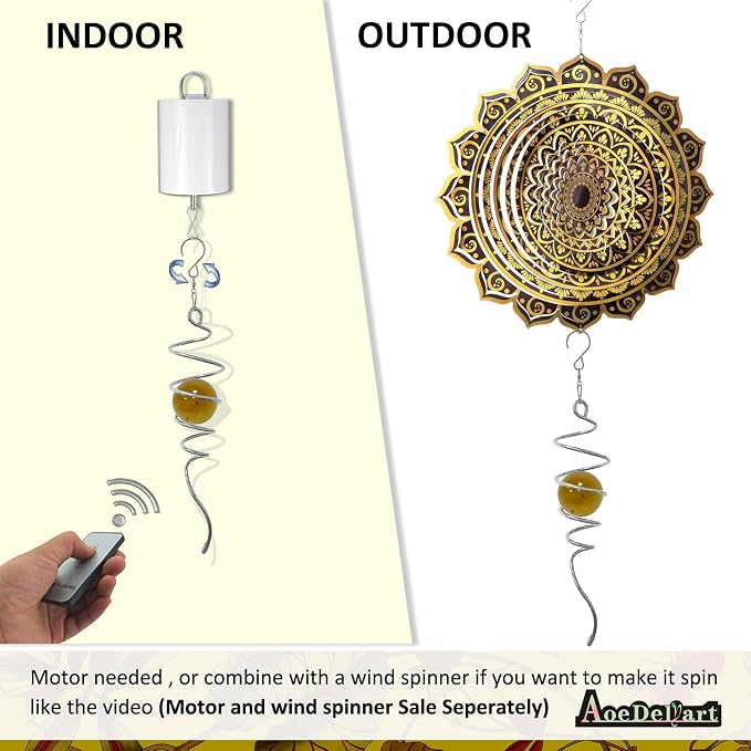 Aoedelyart Gazing Ball Spiral Wind Spinner Tail Sun Catcher 11inch Tail and 2 inch Glass Orb.Decorative Wind Spinner Stabilizer Indoor Outdoor Garden Decoration,Garden Gift -13 inch Height(Gold)