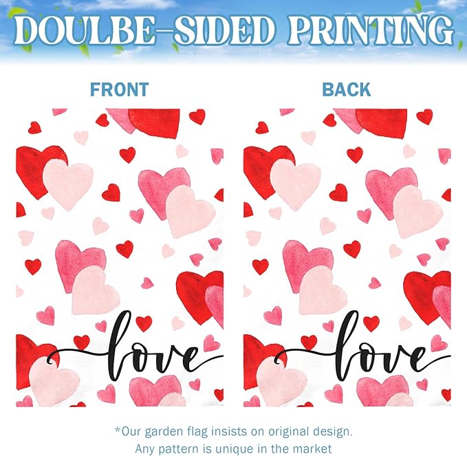 Love Heart Garden Flag Valentine House Banner Red And Pink Hearts Large Garden Flags Polyester Double Sided Anniversary Wedding Sweety Yard Sign for Spring Home Outdoor Decor 28 x 40 Inch