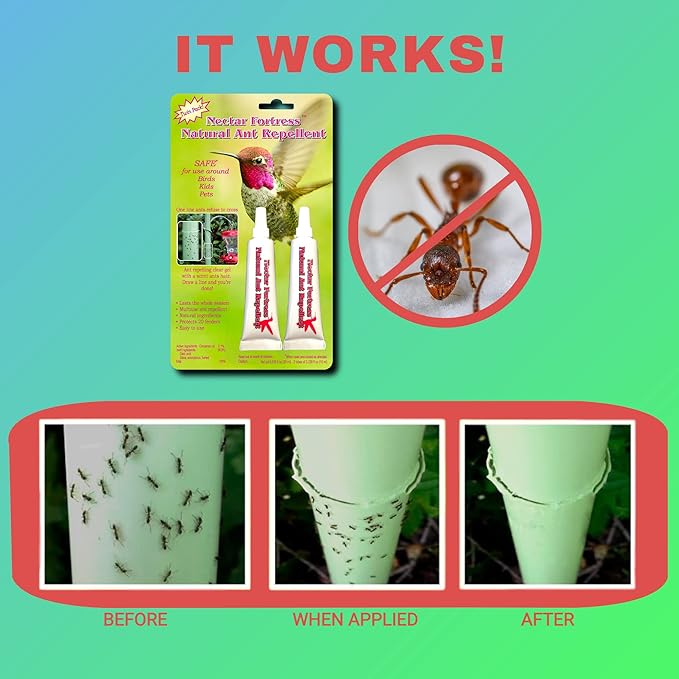 Sapphire Labs Nectar Fortress Natural Ant Repellent; Multi-Purpose Clear Gel Ant Guard for Hummingbird Feeders - Twin Pack