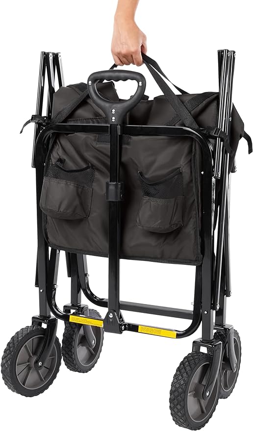 Amazon Basics Collapsible Heavy Duty Utility Wagon for Outdoor Sports, Camping, Garden, and Shopping, 265 Pounds Capacity, 27.6 x 40.9 x 20 inches, Black
