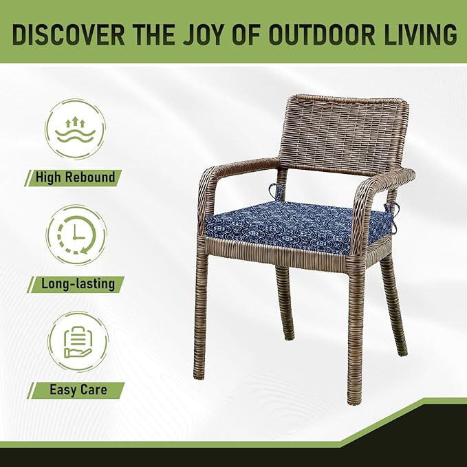 Basic Beyond Outdoor Chair Cushions Set of 4, Square Corner Outdoor Cushions for Patio Furniture, Water Resistant Patio Chair Cushions with 2 Ties, 18.5x16x3, Blue Circles
