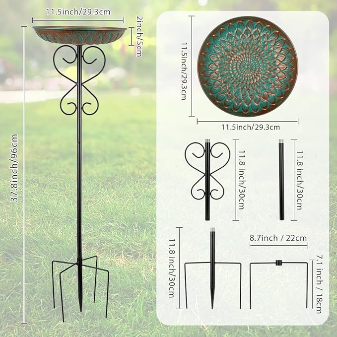 Metal Bird Bath for Outside,Garden Bird Baths for Outdoors,Standing Birdbaths & Birdfeeder with Cast Iron Bowl for Garden Patio Yard Lawn Decor