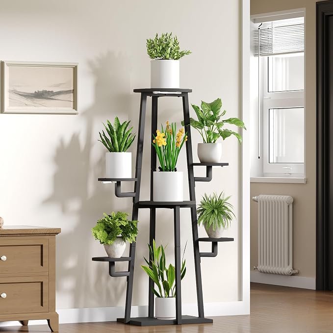 HOOBRO Plant Stand Indoor with Grow Lights, 7-Tier Plant Shelf | for Multiple Indoor Plants, 47.2"Corner Plant Stand Organizer with Metal Frame, for Living Room, Balcony, Patio