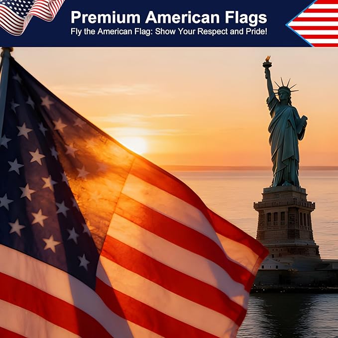 Premium 3x5 US Flag - 210D Polyester Material, Hand-Stitched Stripes, Embroidered Stars and Durable Brass Grommets for High Wind Outdoor Use